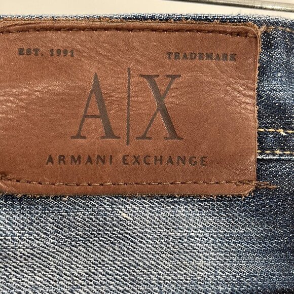 Armani Exchange A/X Jeans 33x26 Blue Denim Straight Fit EUC Distressed - Picture 4 of 10
